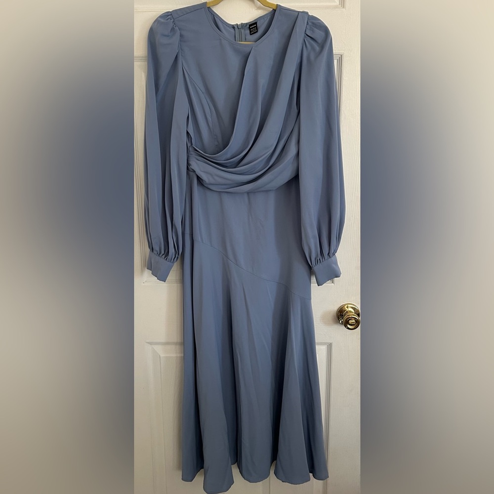 SHEIN Long Sleeve Draped Blue Dress